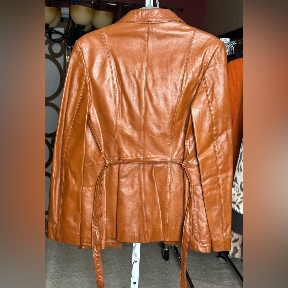 Vintage Sheplers Leather Blazer Belted Cognac Western Jacket 14 - Picture 3 of 11